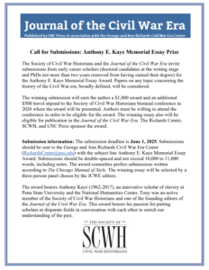 Call for Submissions: Anthony E. Kaye Memorial Essay Prize